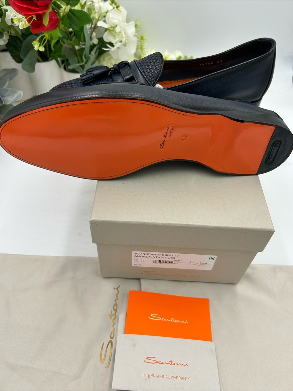 Men's Santoni, Andrea, tassel leather loafers size 12 US made in Italy - Picture 5 of 10
